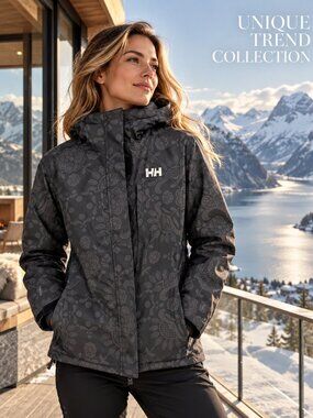 Authentic Helly Hansen Women's Black Floral Hooded Jacket